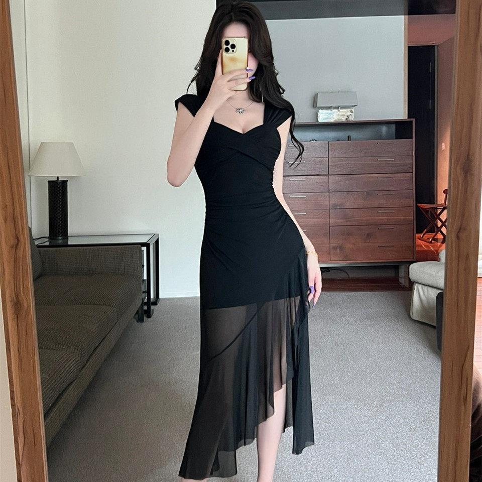 夜总会足疗足浴工作服柔式技师按摩长裙性感网纱开叉洋装女