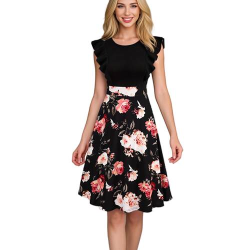 Women's lotus leaf sleeve printed dress 女装荷叶袖印花连衣裙