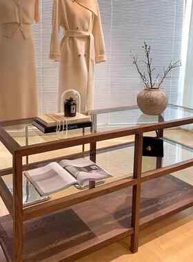服装店中岛台展示柜鞋子女装店包包流水台展示柜实木饰品店胡桃色