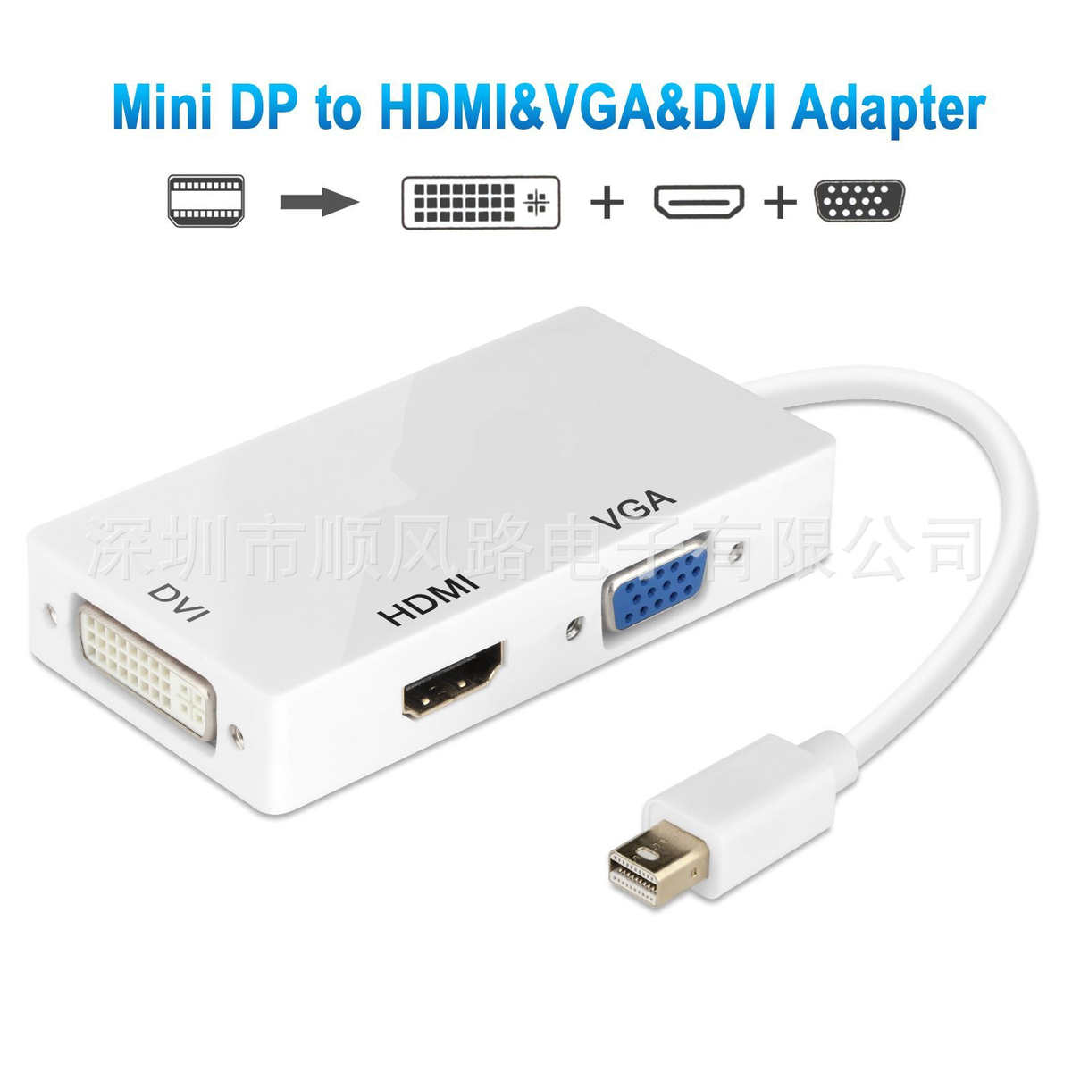 雷电三合一 MINI DP TO HDMI DVI VGA 转换线 雷电MINI DP转换器