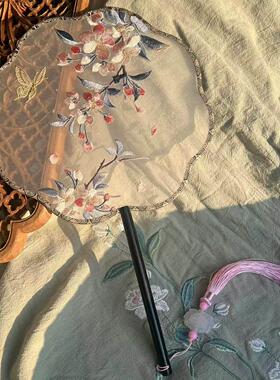 原创粉色海棠团扇绣花高级成品古典舞蹈八瓣扇子汉服配饰仙气旗袍