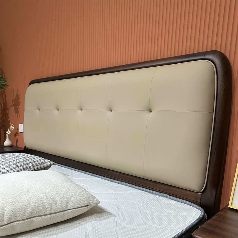 黑胡桃木床实木床主卧1米8双人床新中式侘寂风1.5m北欧简约现代