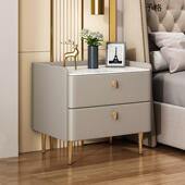 轻床头柜简约柜现代卧室奢全XCU实木岩板皮质高档超窄迷你床储物