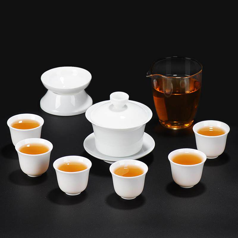 正品礼lgo定制德化纯白瓷茶具套装家用简约盒盖茶碗杯功o夫陶瓷泡