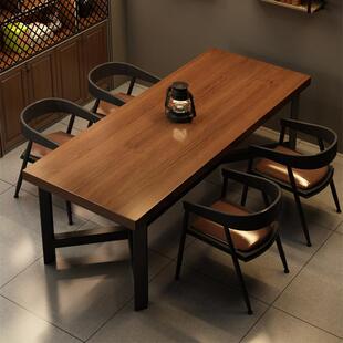 长方形餐桌工业风烧烤店商用餐饮店小饭桌面馆小酒馆专用桌椅组合