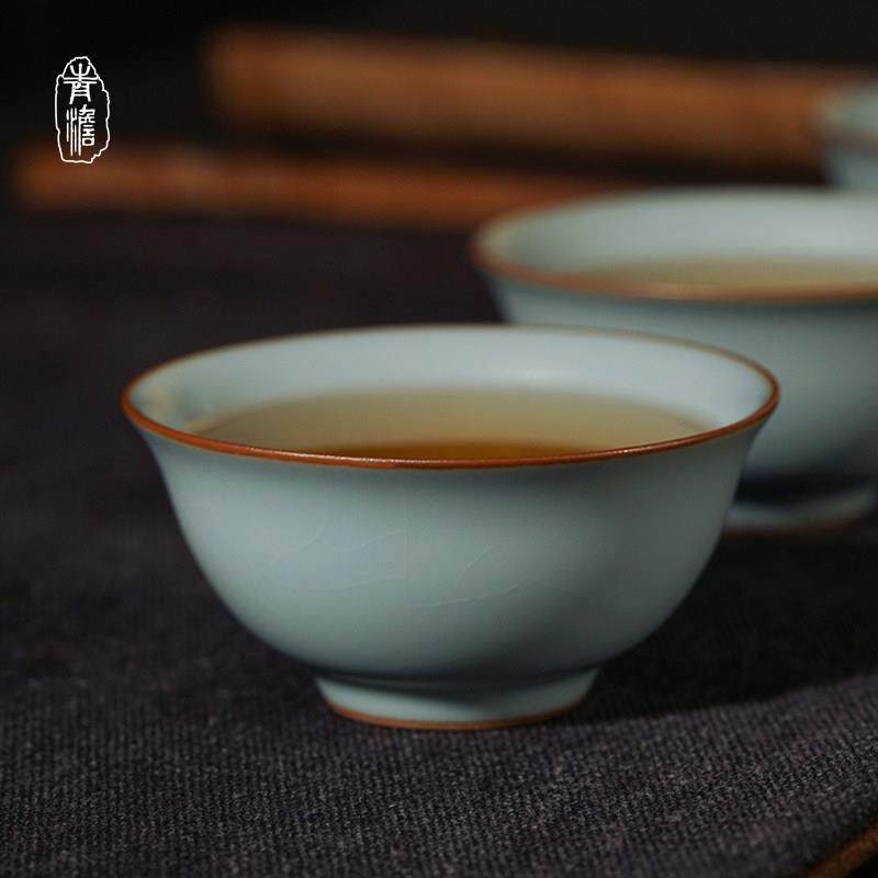 汝窑品茗杯主人杯陶瓷个人杯单杯景德镇功夫茶杯开 片青瓷手工汝