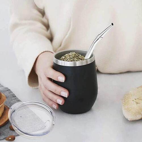 Double-Wall Stainless Yerba Gourd Mate Tea Set Coffee Cups W