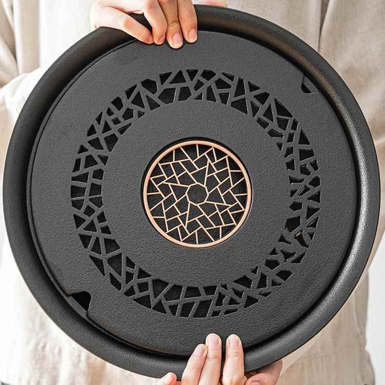 大号茶海盘陶瓷干泡盘圆形小茶台茶储水茶具件全瓷家用HFR配壶承