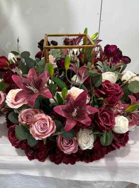 世爵婚装礼仿真花假IFG348花会m酒议桌饰烛台花红色系30c圆圈花