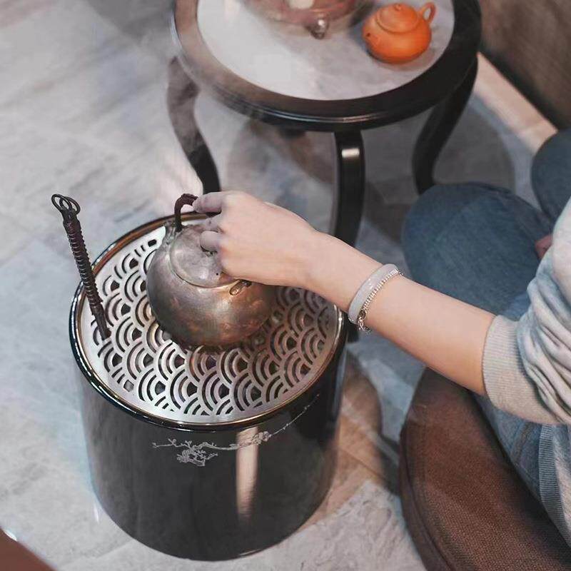 立木堂北美雪松木火钵套组茶空间围炉煮茶碳炉桌碳炉茶几组合套装
