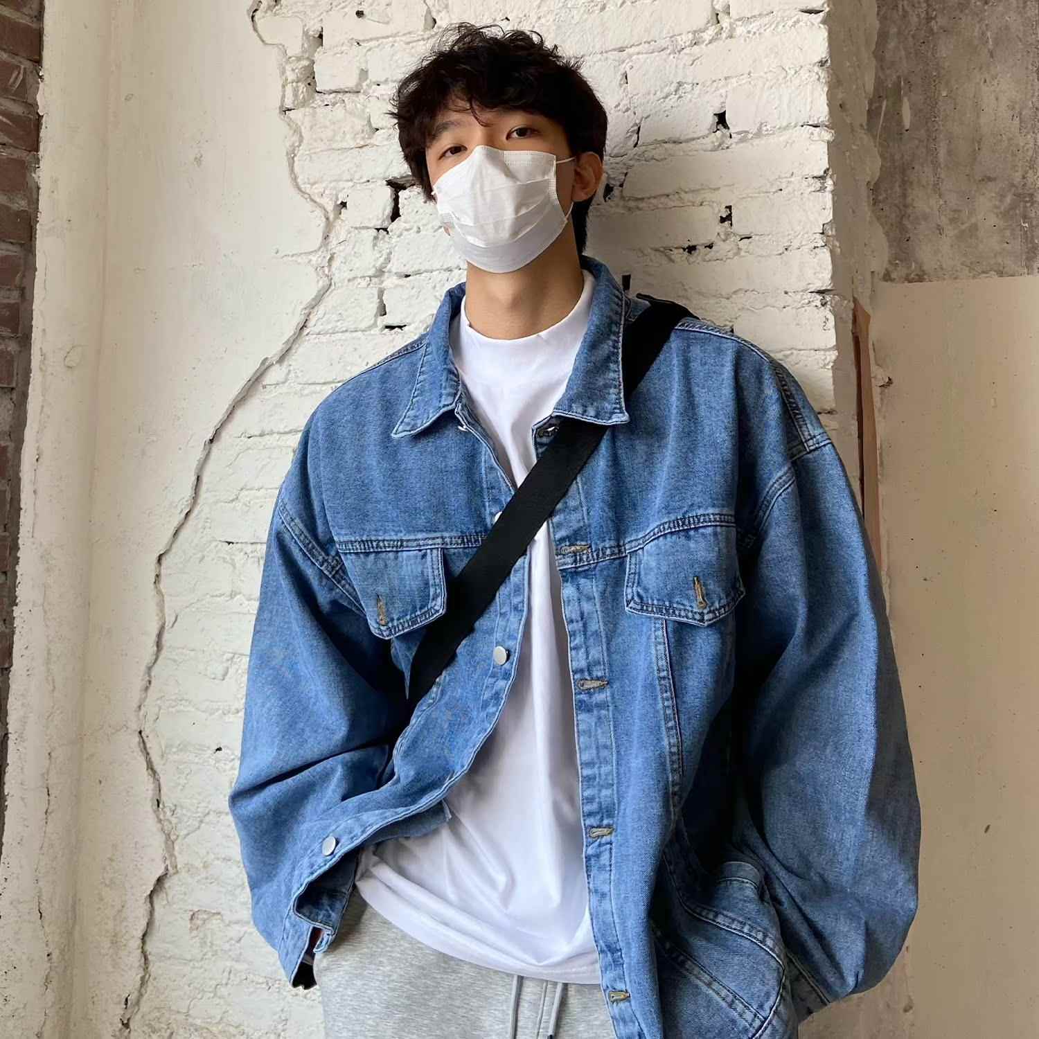TBKL 浅蓝色牛仔外套男女韩版宽松复古夹克春秋款ins百搭休息上衣