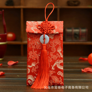 中国风烫金印花布艺红包中国结流苏布红包婚礼用品喜庆封定制福袋