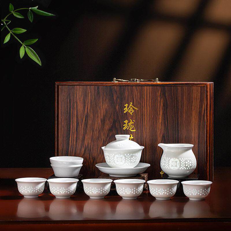 官方推荐素净纯白玲珑陶瓷茶具套组景德镇高白泥功夫茶具茶壶盖碗