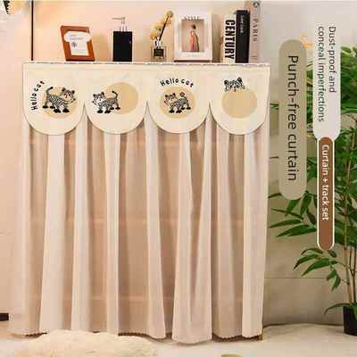 卡通柜子遮挡帘新款纱帘橱柜货架衣柜防尘帘免打孔滑轨书柜遮丑帘