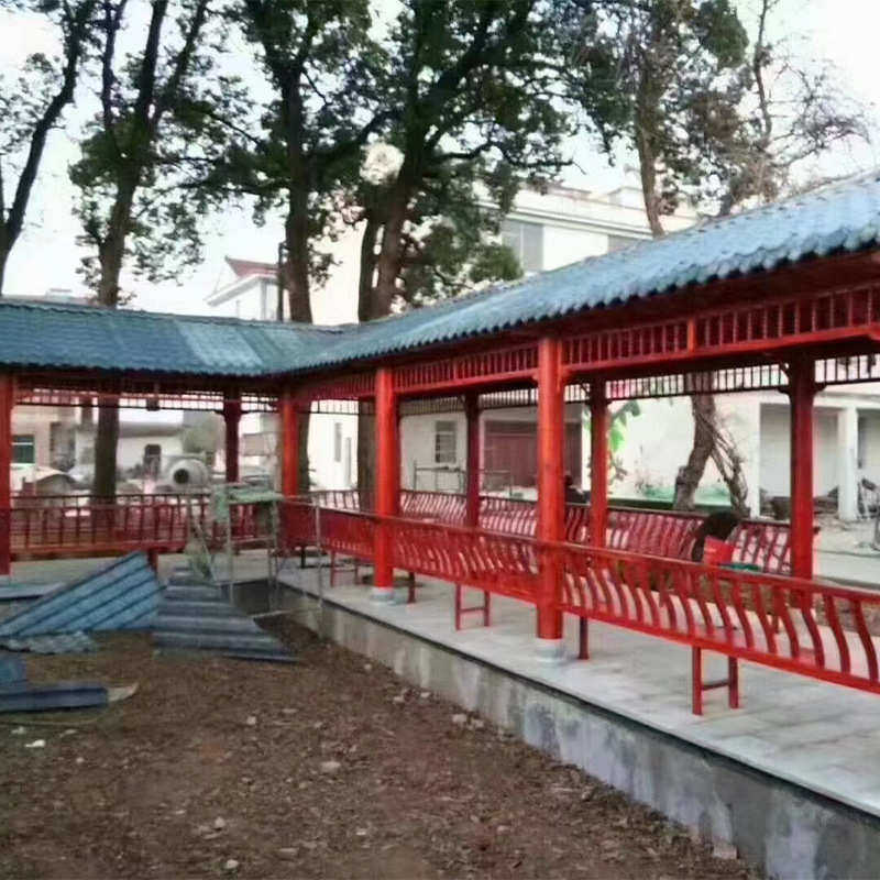 户外休闲树脂瓦长廊凉亭文化古建木制回廊室外花园走廊新农村廊桥