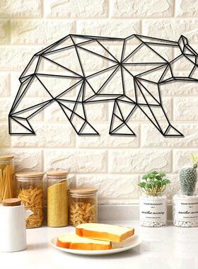 1 件金属几何熊艺术墙装饰简约金属线熊墙艺术，金属墙艺术