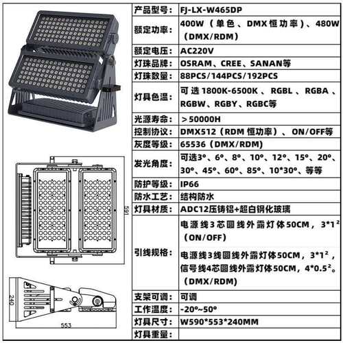 400W450W投光灯DMX恒功率染色灯RDM全彩RGBW山体瀑布假山古迹景观