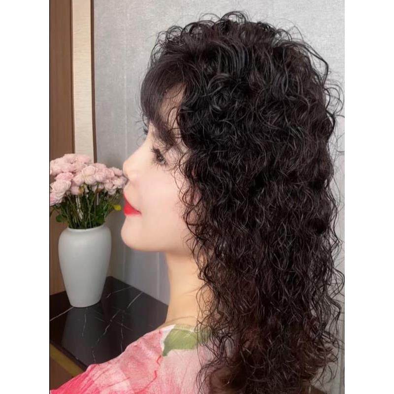 假发女卷发片高端遮白发自然新款中老年妈妈羊毛卷真发头顶补发