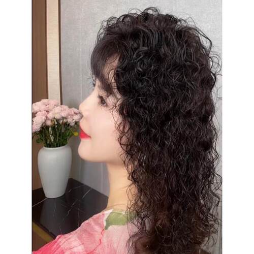 假发女卷发片高端遮白发自然新款中老年妈妈羊毛卷真发头顶补发