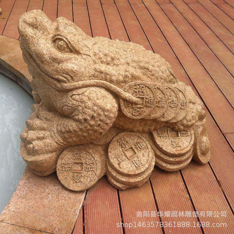 石雕花岗岩金蟾吐水庭院汉白玉三足花岗岩金蝉青蛙工艺品摆件