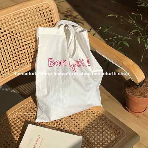 henceforth法式覆古自制帆布袋Bon appetit刺绣手提袋ins风单肩包