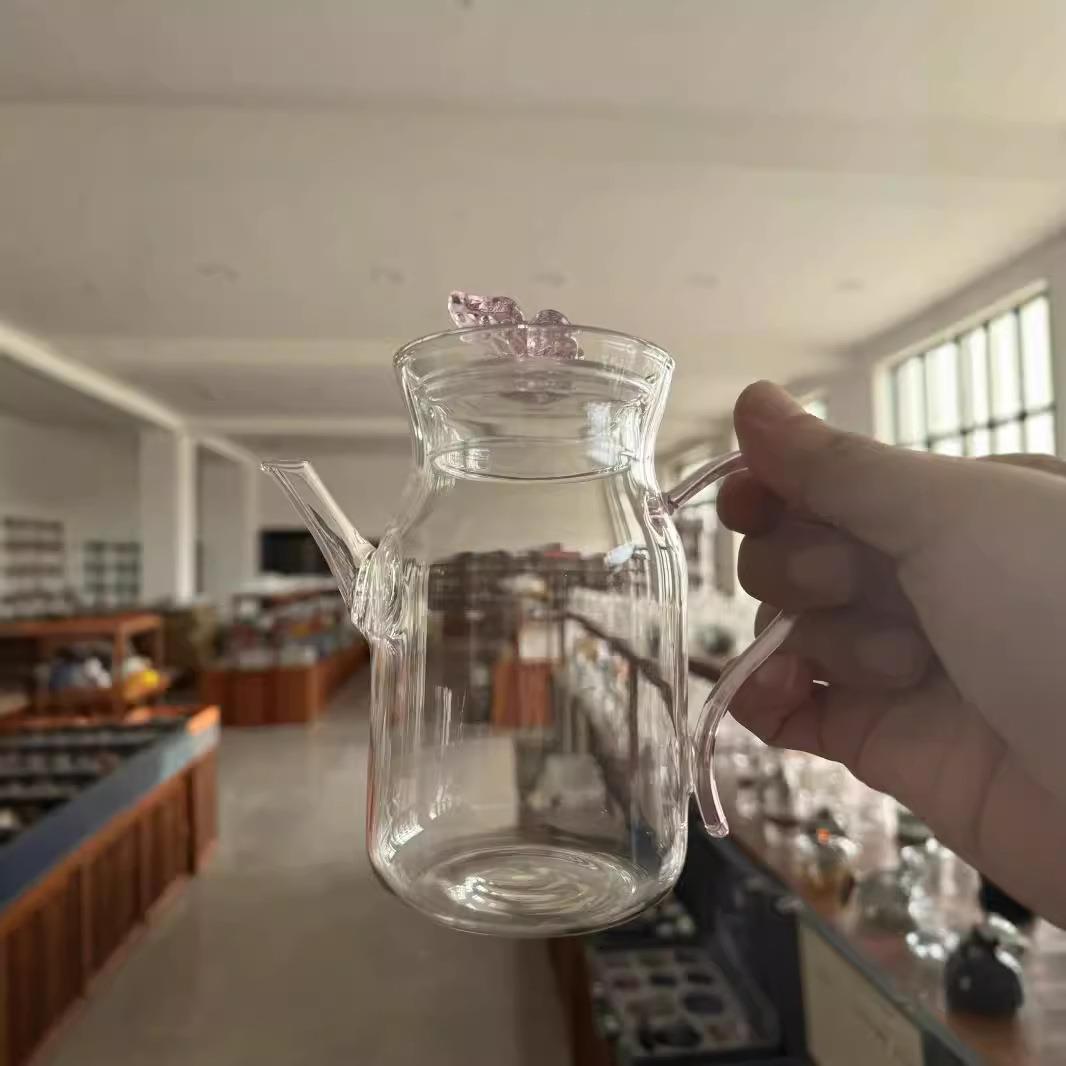 仙女款粉红蝴蝴蝶蝶吸管壶高值耐热玻璃奶茶个杯家单用颜小玻璃杯