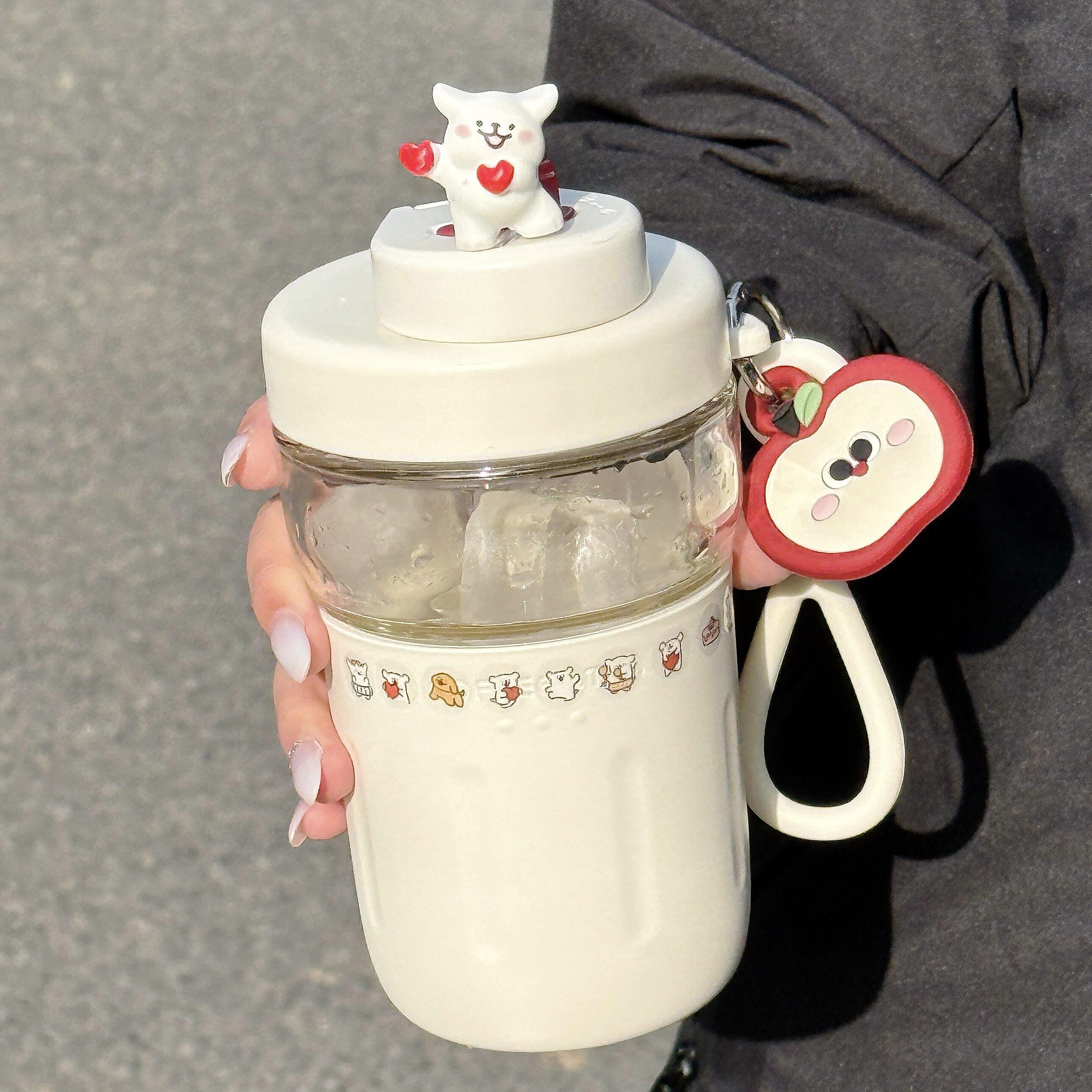 玻璃杯防烫女生高颜值线条小狗办公室耐高温茶杯茶水分离直饮杯子