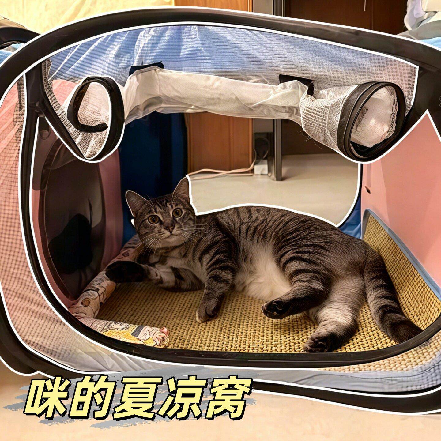 夏季猫窝半封闭式安全感藤编凉感猫窝家用帐篷式猫窝凉席垫睡觉用