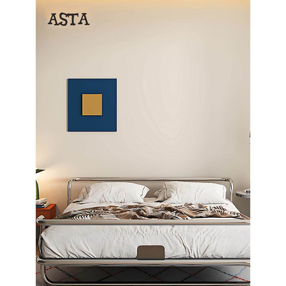 ASTA设计师不锈钢床铁艺双人包豪斯轻奢金属工业风床中古铁架床