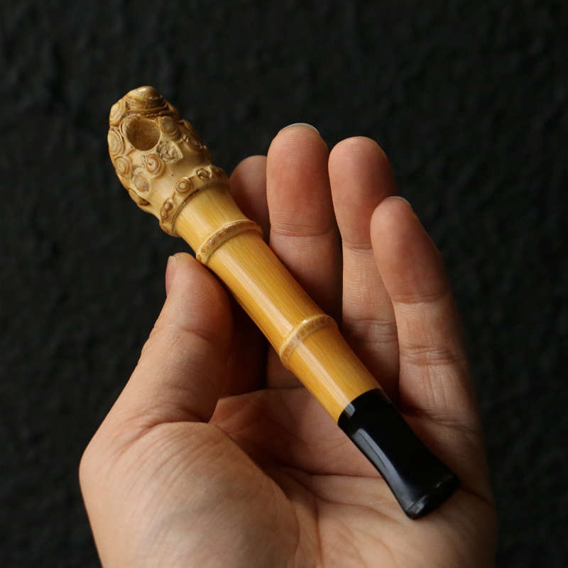 精品纯手工制作天然满钉小竹根烟嘴竹制把玩烟斗过滤嘴实心竹把件