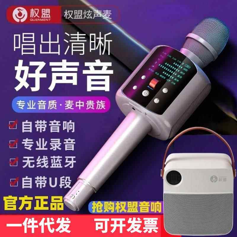 权盟炫声卡麦克风话筒音响一体直播家用手机K唱歌无线蓝牙电视R2P