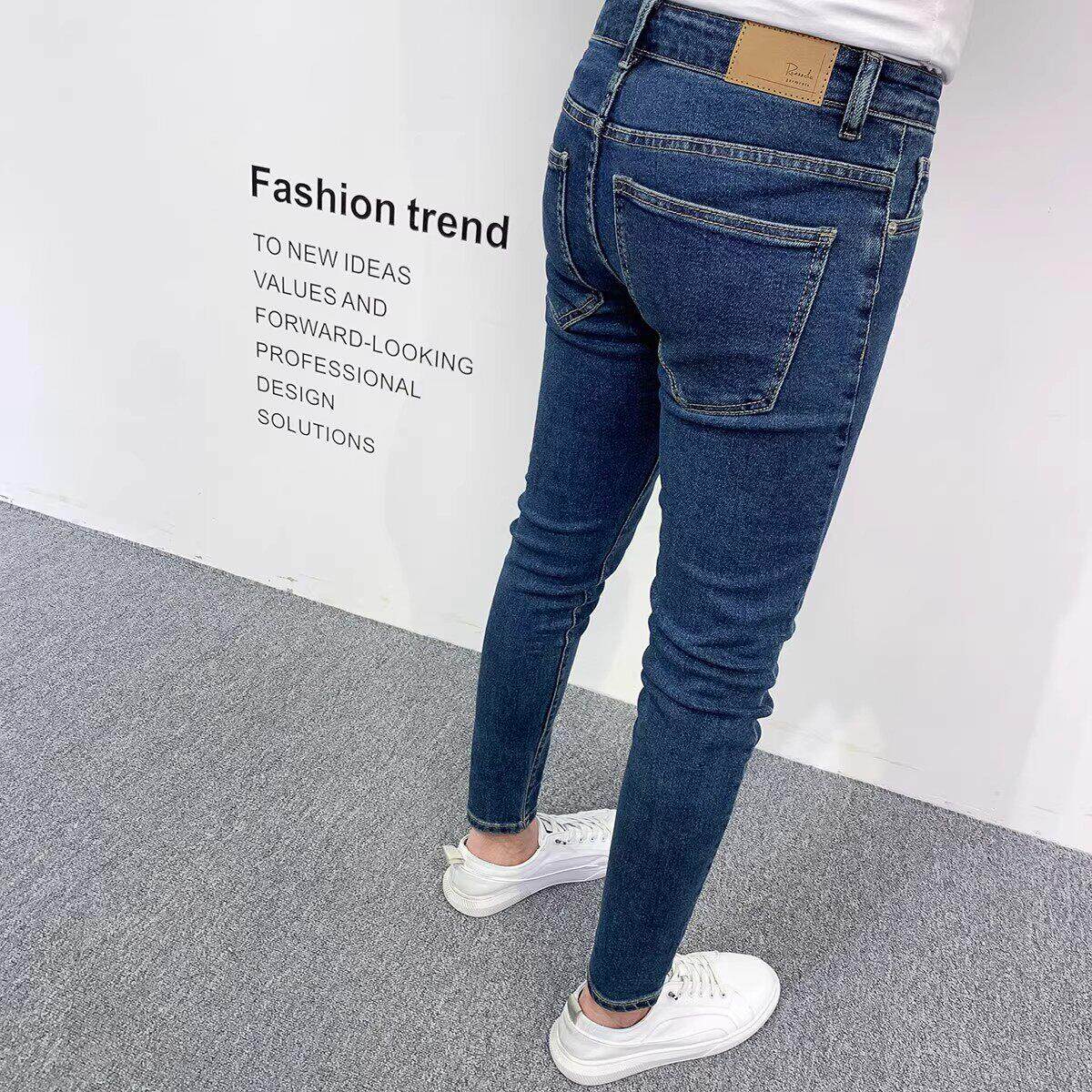 轻奢高端蓝色九分牛仔裤男2025秋季百搭水洗修身小脚裤弹力长裤子