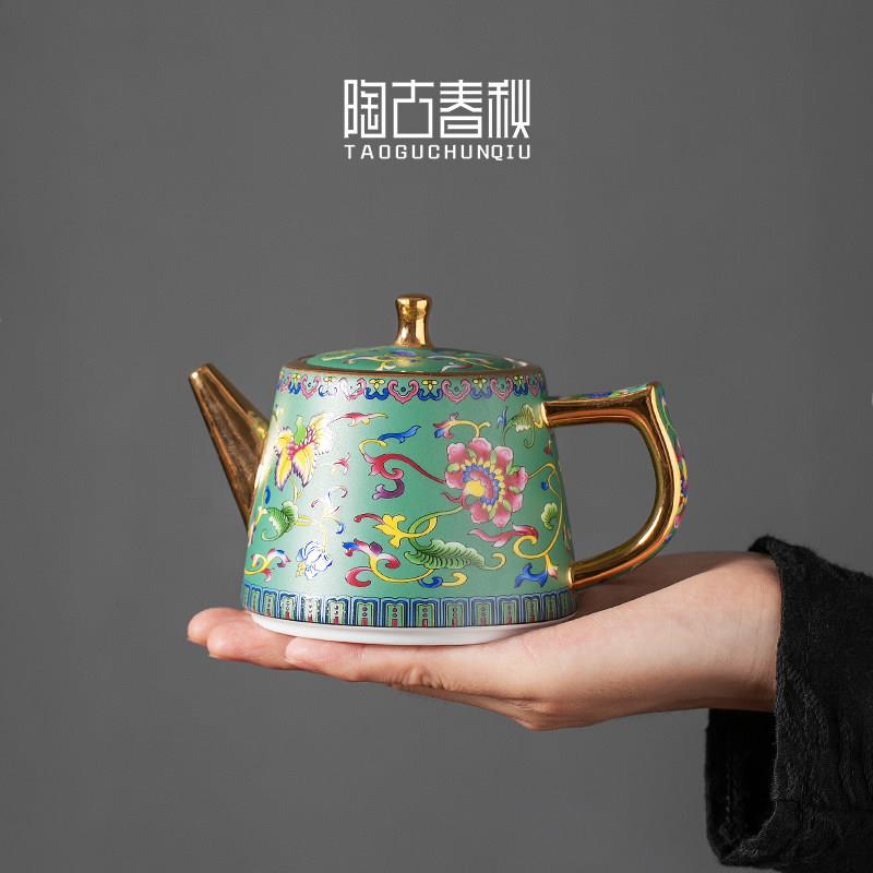 全国潮流陶瓷茶壶单壶家用搪瓷滤壶中式简约大容量手壶