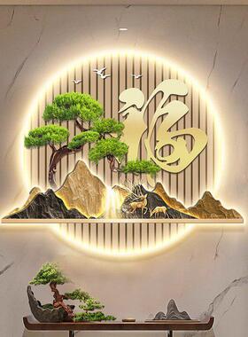 迎客松入户玄关装饰画 画流水生财山水画 画带灯走廊过道挂画 画