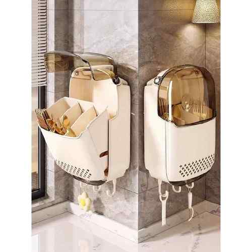 壁挂式筷子收纳盒厨房墙上带盖防尘餐具筒沥水置物架高档新款筷篓