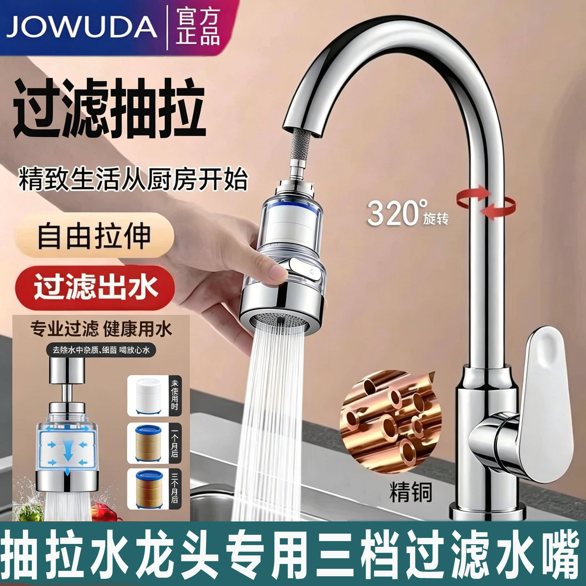 抽拉龙头配套专用出水嘴三档起泡器净水过滤厨房配件4分螺纹通用