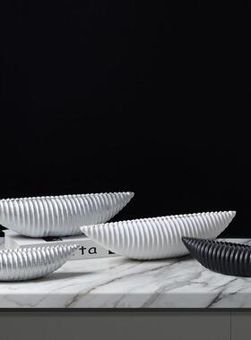 树脂卷荷船型花摆件现北欧诧寂风做旧覆古家居样板间软装饰品