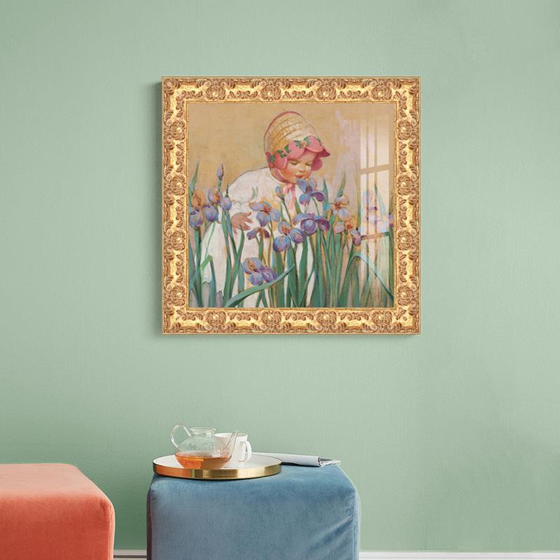 鸢尾花女孩复古壁画客厅餐厅欧式田园装饰画法式卧室床头轻奢挂画