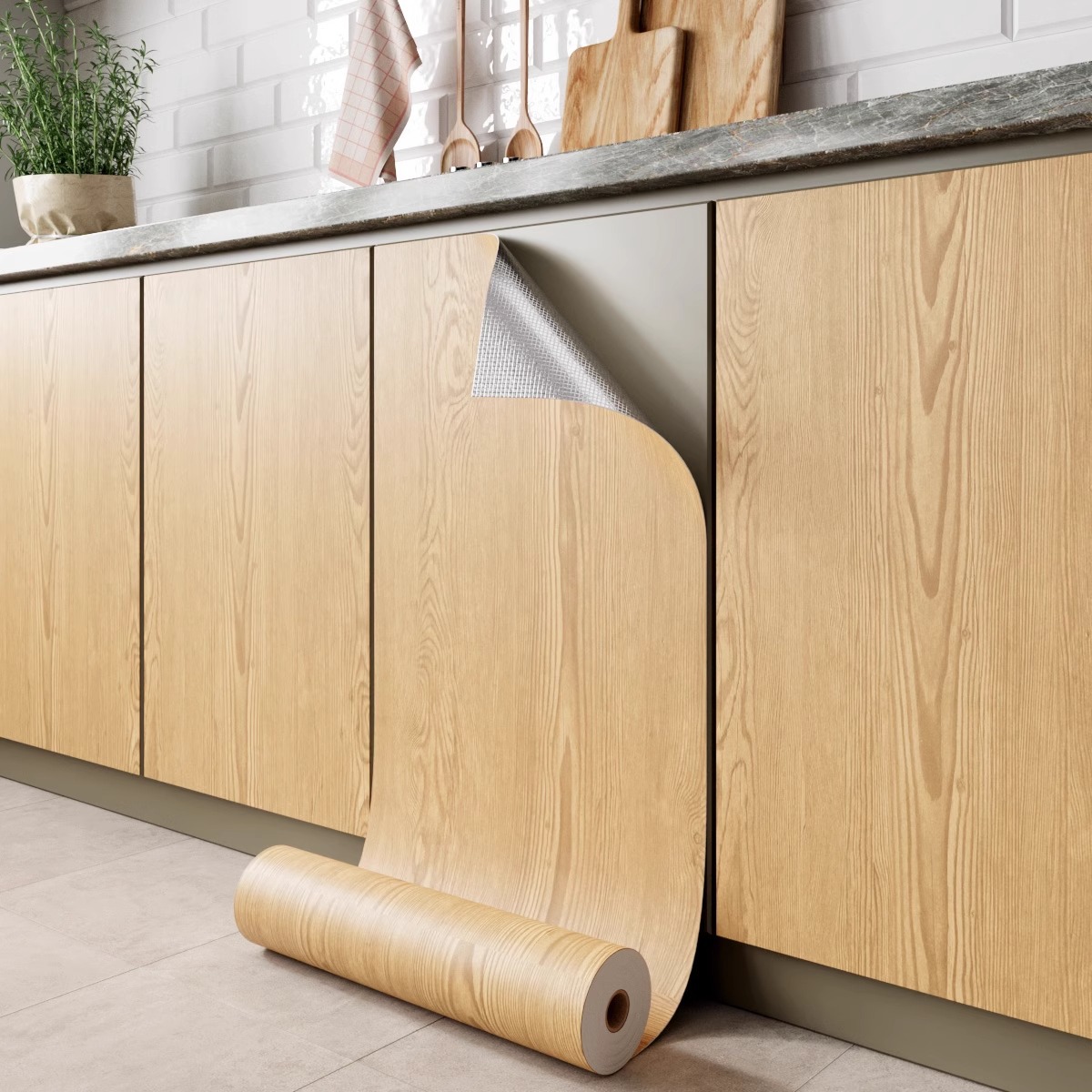 加厚木纹贴纸自粘家具翻新衣柜橱柜门改色桌面铝板密度板防水防潮