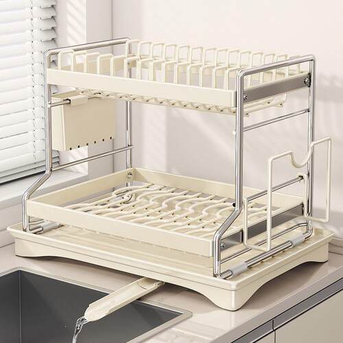 跨境碗碟收纳架厨房置物架台面沥水碗架家用碗盘筷双层餐具收纳盒