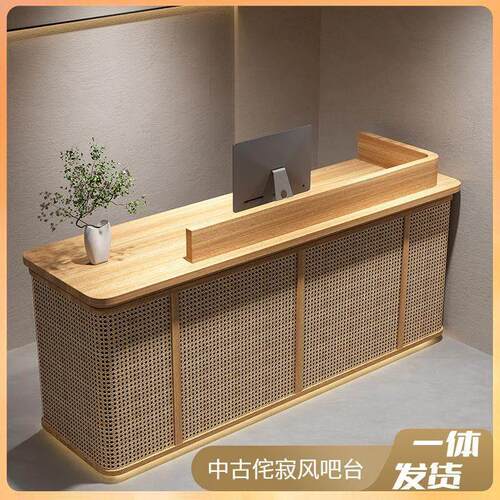新款新中式女装服装店吧台桌收银台民宿前台接待藤编饭店餐饮茶室