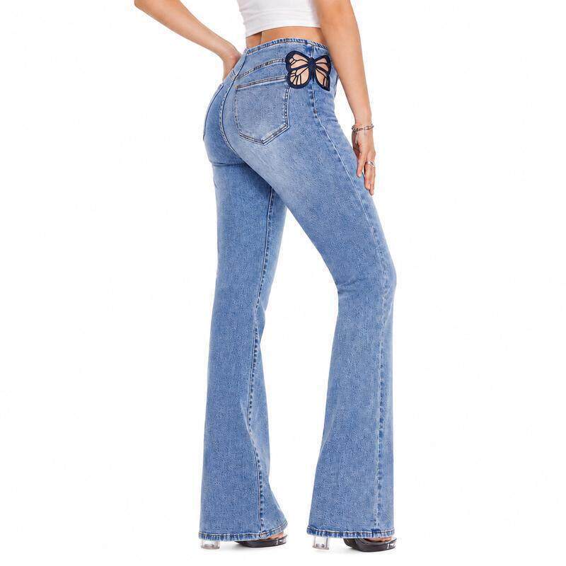 Q 50399 Women High Rise Jeans Butterfly Lace蝴蝶蕾丝牛仔裤