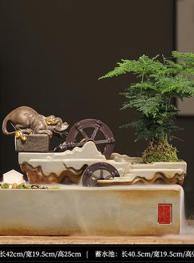 正品中水流水摆件循环水招公财式客厅办室桌面水车风轮装饰开业礼