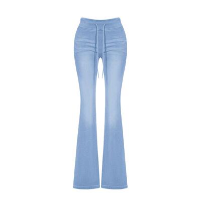 Elasticity Cross Waist Flare Wash Jeans Pants Women Casual