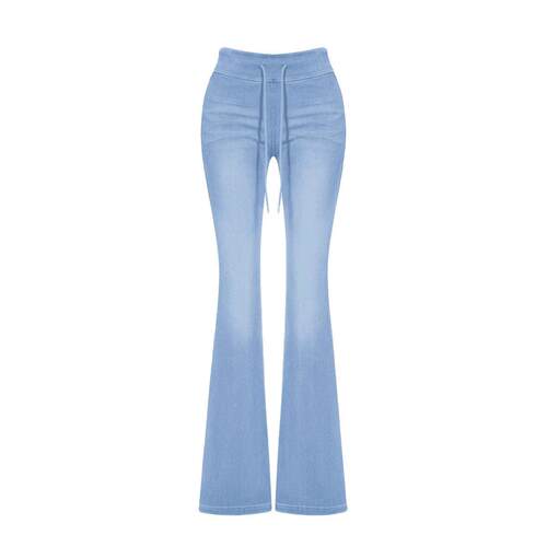 Elasticity Cross Waist Flare Wash Jeans Pants Women Casual