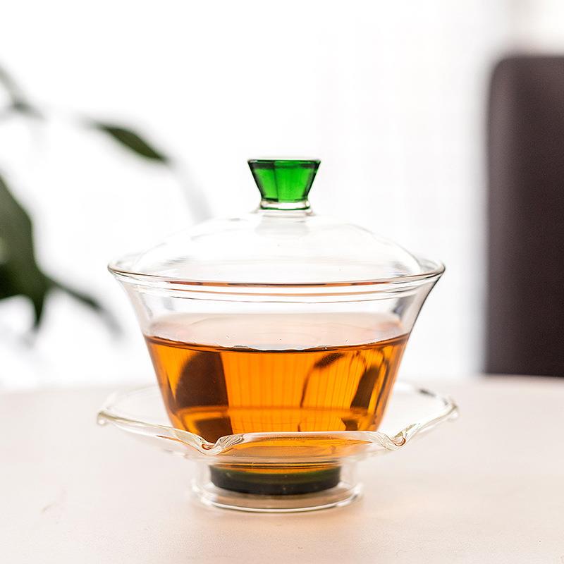 咏荷玻璃盖碗茶杯单个家用高端三才泡茶碗带盖大号不烫手茶泡茶碗