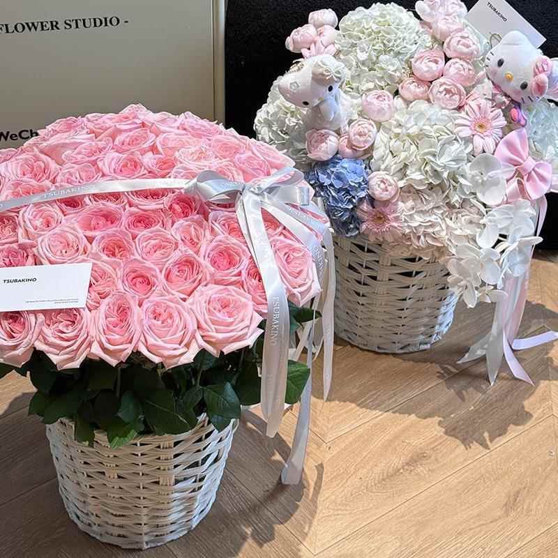 藤条手工编织田园塑料藤编手提篮篮装饰摆件花束柳编抱桶花篮