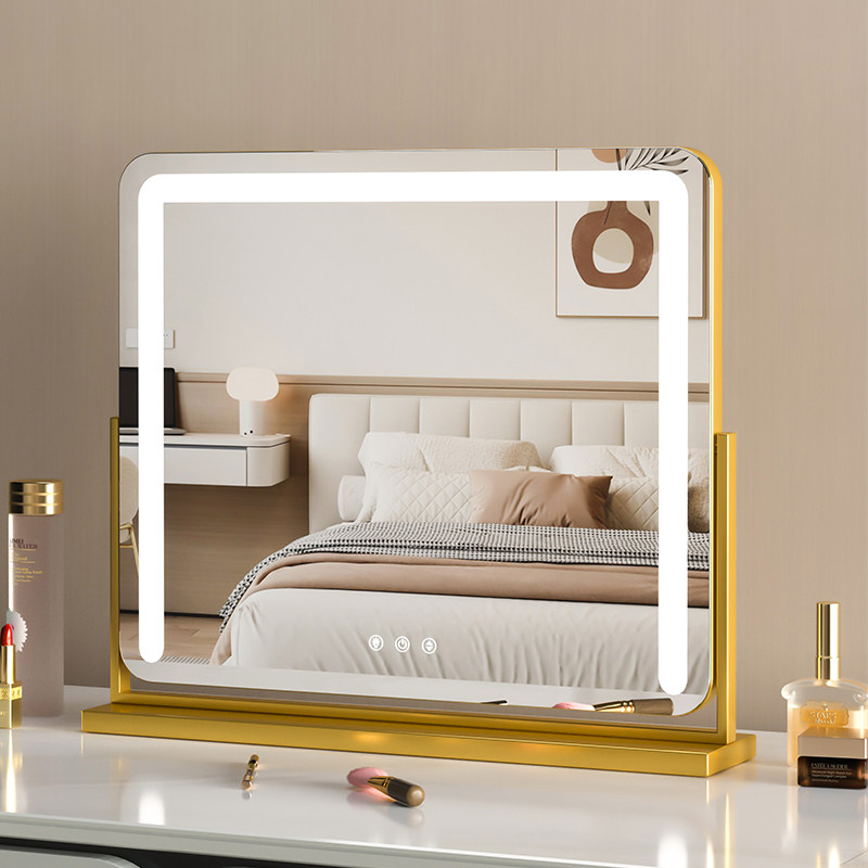 新款带LED灯台式化妆镜桌面梳妆台网红美妆镜家用宿舍大号补光镜