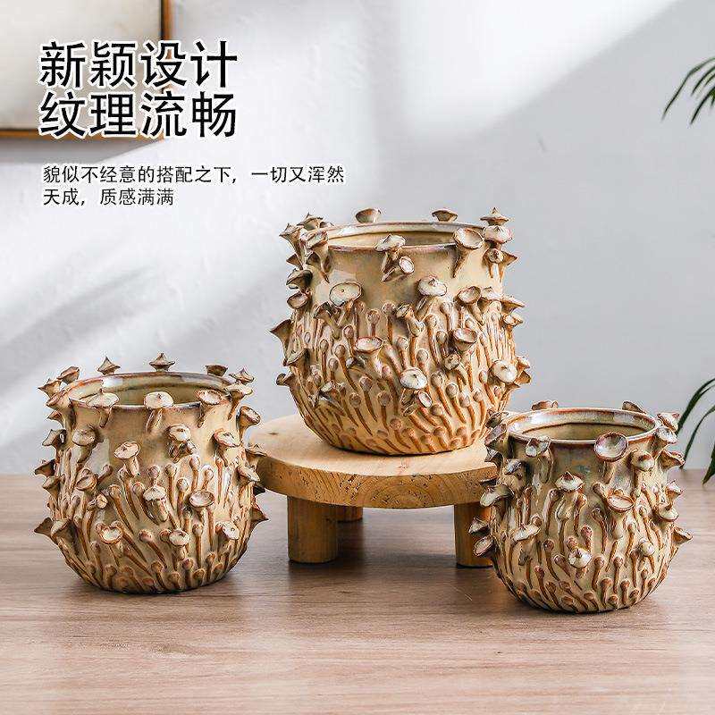 陶瓷花瓶花盆重工艺贴花安装花釉欧美风格家居摆饰工艺品插花琥珀