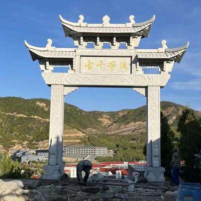 石牌坊石门楼可定村口石雕牌坊景区广场村口古建三门五楼石牌门楼